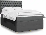 Queen Dark Grey Box Spring Bed with Mattress and Topper Comfortable Sleep