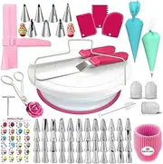 200 PCs Cake Decorating Supplies Kit for Beginners, Cake Decorating Tools, Rotating Turntable with Piping Bags & Tips, 55 Piping Tips, 2 Spatula, Silicon Bag & Much More