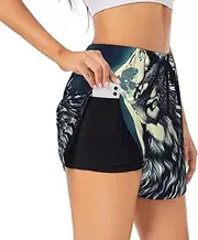 [GaxfjRu] Wolf Night Moon Print Women's Running Shorts High Waisted Running Shorts Pocket Sporty Gym Elastic Short