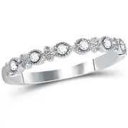 14kt White Gold Round Diamond Milgrain Stackable Band Ring 1/10 Cttw