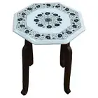 Floral Table Top, Bedside Table Top, White Marble Inlaid With Semi Precious Gems