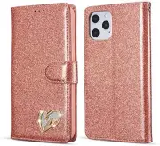 Case for iPhone 12 iPhone 12 Pro, Glitter PU Leather TPU Bumper Card Holder [Wri