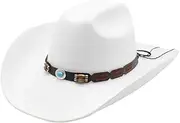 YFVFAGDMKV Artificial Wool Western Cowboy Hats Vintage Wide Brim Felt Fedoras Hats Gentleman Hats Lady Cowgirl Dress Cap(1)