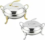 Chafing Dish Set of 2, Round Stainless Steel Buffet Chafer for Catering, Party, Wedding, Dinner, Serving, Full Size Buffet Warmer with Pans and Fuel Holders~