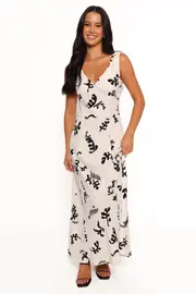[PUP52] Tulsi Midi Dress - Off White Print XS White