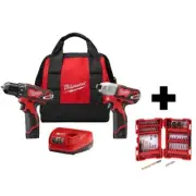 Milwaukee Drill + Impact Driver Combo Kit 12V Li-Ion + Driver Bit Set (50-Piece)
