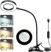 Reading Light 5X Magnifying Lamp, Clamp 360° Flexible Gooseneck LED Desk Lamp 3 Color Modes 10 Brightness USB Clamp Lamp for Crafts,Working,Home Office,Manicure, Tattoo, Reading Books, Bed Headboard