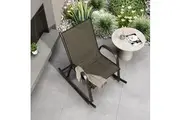 DREAMO Rocking Chair High Back Rocker Chairs Steel Metal Textilene Fabric-Brown