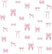 84Pcs Bow Wall Stickers Peel and Stick Coquette Pink Bow Heart Decals for Room Nursery Boho Bedroom Living Room Playroom Windows Aesthetic Waterproof Wallpaper for Christmas Decor (12 Sheets)