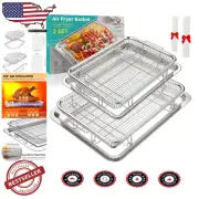 2-Piece Non-Stick Air Fryer Pan Set for Healthy Baking - Large & Medium
