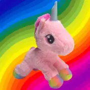 NEW Rainbow Unicorn Plush Stuffed Animal Soft Stand Toy Pink Iridescent Lovey