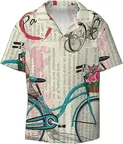 [EdWal] Eiffel Tower Bike Print Men's Print T Shirts Short Sleeve Polo Shirts Casual Summer Beach Shirt for Men