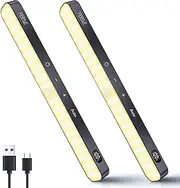 Ferswe 3000K Motion Sensor Light, Battery Level Display, 60 LED Under Cabinet Lighting, Dimmable Touch Led Light Bar, USB-C Rechargeable Light, Motion Sensor Light Indoor for Closet, Cabinet/2 Pack