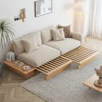 在飛比找樂天市場購物網優惠-原木風沙發床折疊兩用日式伸縮實木小戶型現代簡約客廳多功能沙發