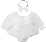 [ODASDO] Newborn Baby Girl Romper Dress Flower Embroidery Tutu Princess Long Sleeve One-Piece Bodysuit Cake Smash Outfit
