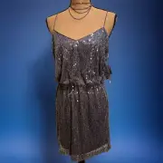 AIDAN MATTOX ~ Slate Lined Mesh Sequins Blouson Party Dress 8 (Tag $220)