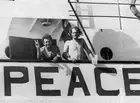 Israeli peace activist Abie Nathan with a volunteer sailor on deck - Old Photo