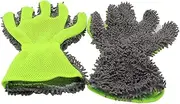 BokWin 2-Pack Car Wash Mitt Scratch Free, 5-Finger Microfiber Wash Mitts, Car Interior Exterior Cleaning Gloves, Auto Chenille Washing Sponge Kits for Cleaning Wheel Tight Spot