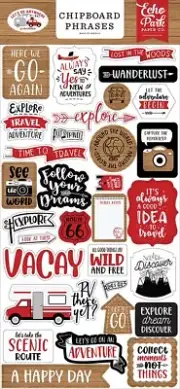 Echo Park LET'S GO ANYWHERE 6"x 13" Chipboard Phrases, Vacay, Adventure, Travel