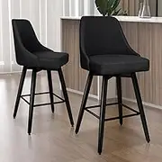 ALFORDSON 2pcs Bar Stools, Dining Chair, Swivel Kitchen Barstools, Counter Stool Chair for Home Bar Dining Room, Black