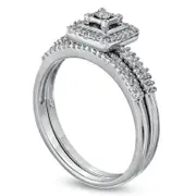0.33 CT. T.W. Natural Diamond Square Frame Bridal Engagement Ring Set in Solid 10K White Gold