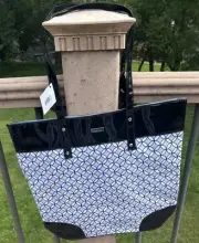 Philosophy Light Blue, White & Black Patent Leather Tote Bag New