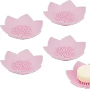Biiange 4 Pcs Shower Steamer Holder, Bar Soap Saver for Shower, for Bathroom, Bath Tub, Lotus Shape Soap Tray for Kitchen Sink (Pink)