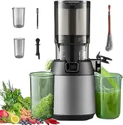 1800Ml Cold Press Juicer Machines, 200W Slow Masticating Juicer Machines with 13Cm Large Feed Chute Easy Clean 3-Layer Filter, High Juice Yield, BPA Free Fit Whole Fruits & Vegetables M6 Grey