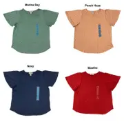 Nine West Women's Flutter Short Sleeve Round Hem Crew Neck Shirt