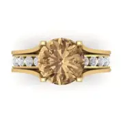 2.89 Round Cut Champagne Ring Band bridal Set Sliding 14k Yellow solid Gold