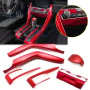 Red AC Climate Control + Gear Shift Frame Knob Cover Trims For Honda Civic 16-20