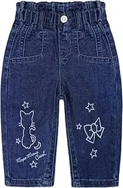 [Kidscool Space] Baby Little Girl Jeans,Paperbag Elastic Waist Cute Printed Denim Pants