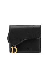 Dior Saddle Lotus Wallet in Black Goatskin