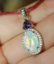 3.50Ct Oval Cut Simulated Fire Opal Two-Stone Pendant 14K White Gold Plated