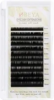 Obeya Eyelash Extension Single Eyelashes Thickness 0.07/10/15/20/25 mm C/D Curl 8-15 mm Mixed Length Artificial False Eyelashes Individual Volume Eyelashes for Eyelash Extensions (OBY-SK-C 0.18 Mix)