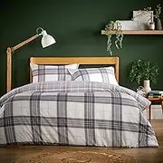 Olivia Rocco Super Soft Flannel Duvet Cover Set Quilt Bedding Covers with Pillowcases Luxurious Colourful Checked Printed Design Reversible Pattern for Comfort Sleep, Alba Grey King