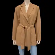 Calvin Klein Blazer Womens 14 NWT Tan Belted Unstructured Career Pockets Lined