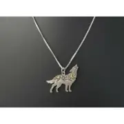 Howling Wolf with Moon & Stars Pendant Necklace - Brand New