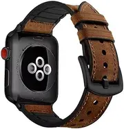 Box2GO Compatible with Apple Watch Band 49mm 45mm 44mm 42mm, Sweatproof Genuine Leather and Silicone Rubber Hybrid Replacement Strap for iWatch Ultra 2/1 Series 9 8 7 6 5 4 3 2 1 SE2 SE