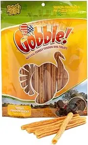 Gobble! 6-Inch Turkey Tendon for Dogs, Made in the USA, 6 oz. (170 g) Reseal Value Bags, All-Natural Hypoallergenic Dog Chew Treat, Sourced, Processed & Packaged in the USA, Sticks (22-25 Pieces)