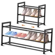 Expandable Shoe Rack for Closet, 18“-33” Adjustable Shoe Rack for 3-Tier Black