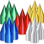 200 Pcs Birthday Party Hats Colorful Cone Party Hats Bulk Metallic Foil Neon Paper Hat with Elastic String for Kids Adults Pets, Gold, Silver, Red, Blue and Green