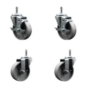 Semi Steel Swivel Grip Ring Caster Set 4 -4" Wheels&7/16" Stems-2 w/BRK