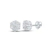 14K White Gold Mens Round Diamond Flower Cluster Earrings 1/2 Cttw
