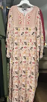 XL Women Long Dress Long Sleeve Abaya Gown Kaftan Rayon Fabric 56 Inches Long