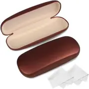 Glasses Case, 2 Pack Eyeglass Case with Cleaning Cloth, Glasses Case Brown