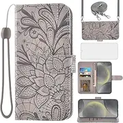 [Asuwish] Mobile Phone Case for Samsung Galaxy S24/S25 5G Case with Glass Film Screen Protector and Card Slot Foldable Leather Wallet Stand S 24 24S S24 Case Mobile Phone Cases Protective Mobile Phone