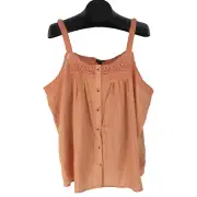 NEW Torrid Cotton Button Up Embroidered Crochet Tank Top Women's Plus 2/2X Peach