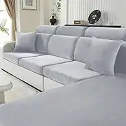 CYCMACO Velvet Seat Cushion Cover, Stretch Sofa Seat Cushion Cover, Non-Slip, Universal Sofa Cover, Living Room, Elastic Cushion Covers, Washable (2-Seater, Silver Grey)