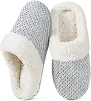 [ULTRAIDEAS] Women's Comfort Coral Fleece Memory Foam Slippers Fuzzy Plush Lining Slip-on Clog House Shoes for Indoor & Outdoor Use